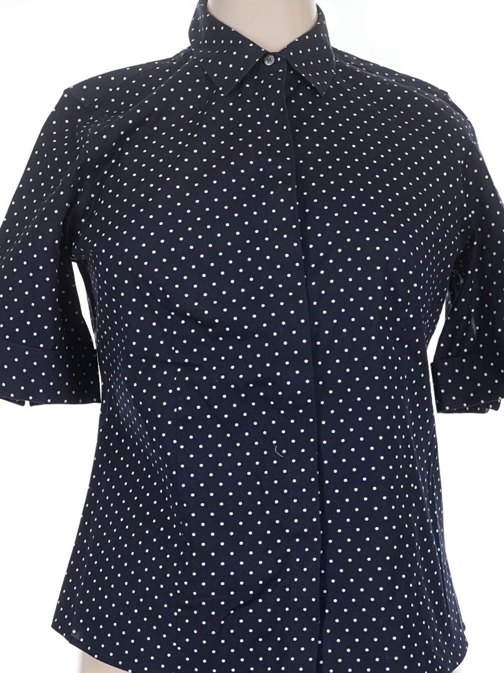 Talbots Navy Polka Dot Short Sleeve Button-Down Shirt
